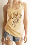 Whiskey Girl Pictured is a Girl in a Yellow Racerback Tank Top with a distressed Graphic "Whiskey Gal" with some stars. The type created in a Vintage Style and is very Cute and perfect for the Weekends. - Southern Girl