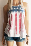 Women's American Flag High Neck Spaghetti Strap Loose Fitting Tank Top - Southern Girl 