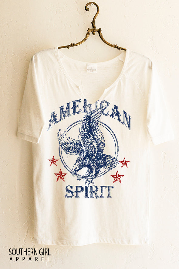 American Spirit Short Sleeve Notched Neck Graphic T-Shirt - Southern Girl 