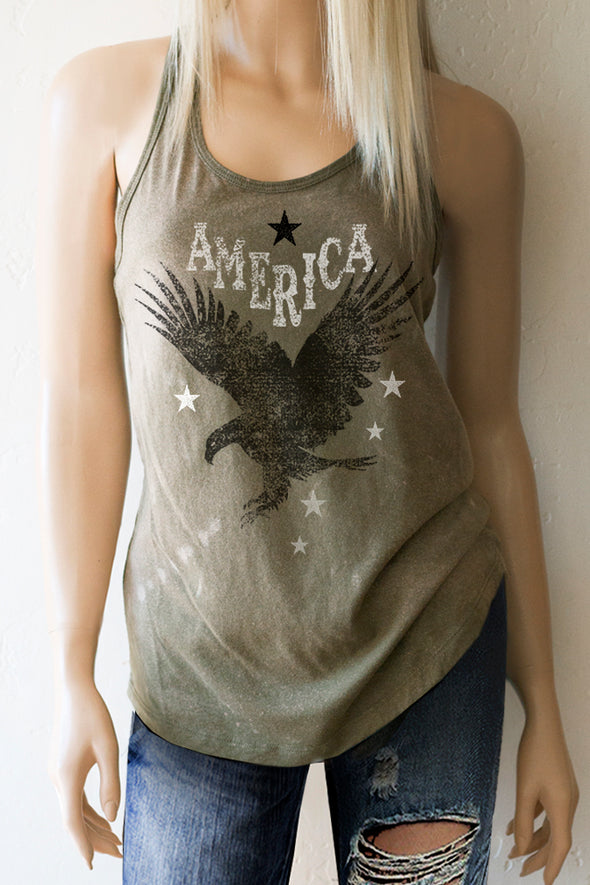American Eagle Military Green Acid Washed Racerback Tank Top Tank Top - Southern Girl Apparel® - southerngirlapparel.com