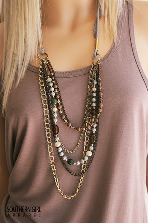Multi Length Bead and Chain Fashion Boho Necklace - Southern Girl 