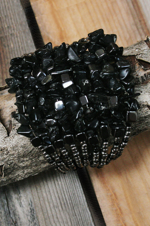 Metal Beaded Stone Cuff Bracelet - Southern Girl 