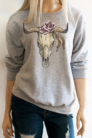 Boho Bull Skull Sweatshirt - Southern Girl 