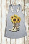 Sunflowers & Cowboy Boots heather grey Racerback Tank Top - Southern Girl Apparel®- southerngirlapparel.com