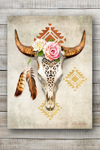 Bull Skull & Roses Gallery Wrapped Canvas Giclee - Southern Girl Apparel® - southerngirlapparel.com