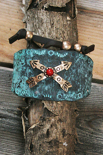 Crossed Arrows Metal Adjustable Patina Bracelet - Southern Girl 