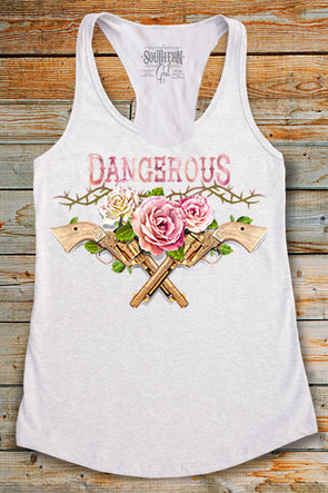 Dangerous Roses & Guns Racerback Tank Top – Southern Girl Apparel® – southerngirlapparel.com