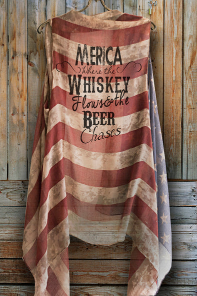 Merica Where the Whiskey Flows and the Beer Chases Vintage American Flag Vest back – Southern Girl Apparel® - southerngirlapparel.com