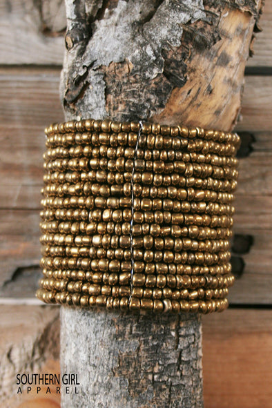 Gold tone Wide Beaded Wire Bracelet - Southern Girl Apparel® - southerngirlapparel.com