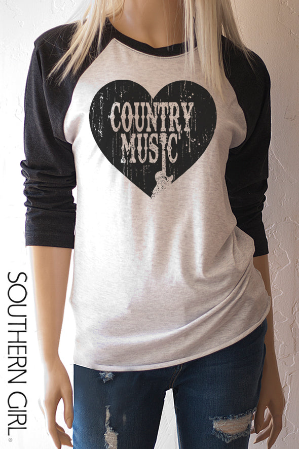 Heart Country Music Baseball Tee T-Shirts - SouthernGirlApparel.com