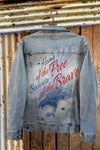 Home of the Free Because of the Brave Denim Jacket back- Unisex Sizing - Southern Girl Apparel® - southerngirlapparel.com