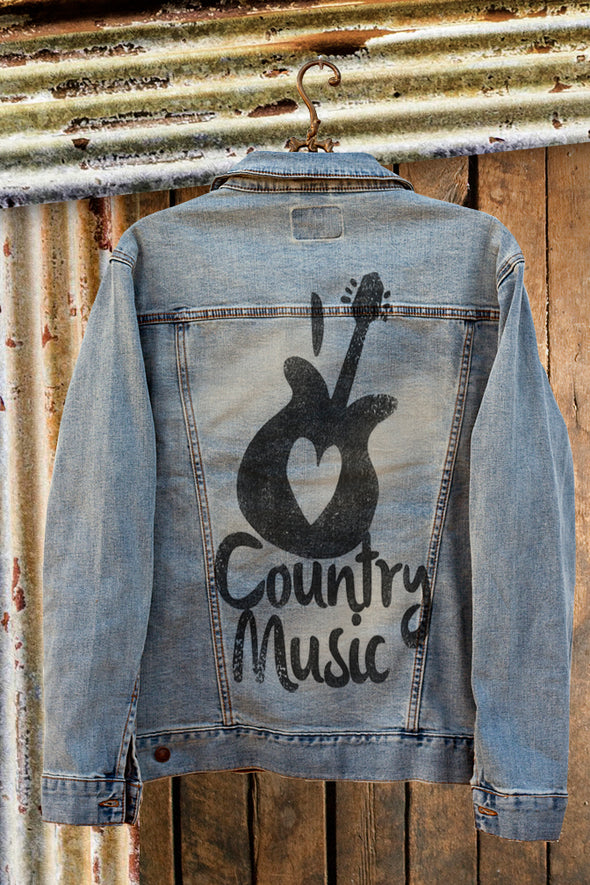 I Love Country Music Denim Jacket back- Unisex Sizing - Southern Girl Apparel® - southerngirlapparel.com