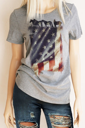 American Flag with Horses Tee