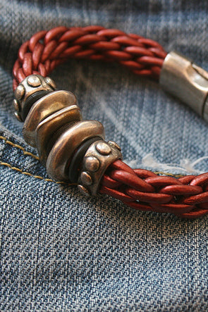 Metal Bead and Leather Bracelet - Southern Girl 