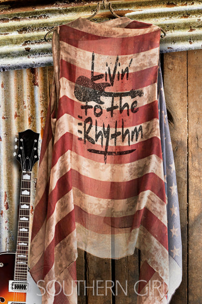 "Livin' to the Rhythm" Vintage American Flag Vest Flag Vest - SouthernGirlApparel.com