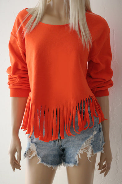 Fringe sweatshirt with raw edge wide neck, available in Orange, White, Black, or Heather Grey – Southern Girl Apparel® - southerngirlapparel.com