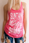 Suntan Lines and Day Drinkin’ Women’s Pink Racerback Tank Top – Southern Girl Apparel – southerngirlapparel.com