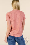 Junior cut distressed Dusty Rose Short Sleeved drilled Tee - Southern Girl 