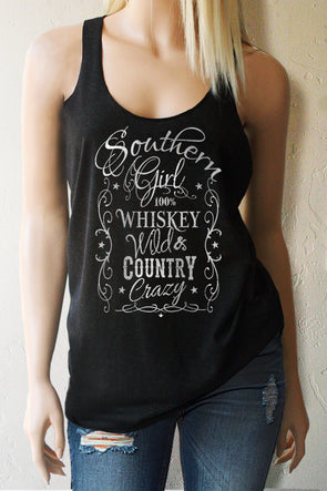 Southern Girl Whiskey Wild & Country Crazy Racerback Tank Top Tanks - SouthernGirlApparel.com