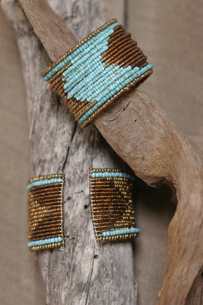 Turquoise and Gold Beaded Cuff Bracelet– Southern Girl Apparel® – southerngirlapparel.com