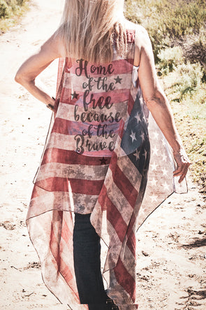 "Home of the Free" American Flag Kimono Vest - Southern Girl Apparel® - southerngirlapparel.com