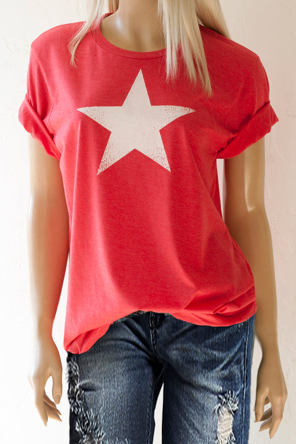 Heather Red Unisex Crew Neck Tee with White Star - Southern Girl Apparel® - southerngirlapparel.com