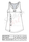 Country from My Head to My Boots Racerback Tank Top size chart – Southern Girl Apparel® – southerngirlapparel.com