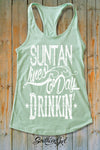 Suntan Lines and Day Drinkin’ Women’s Mint Racerback Tank Top – Southern Girl Apparel – southerngirlapparel.com