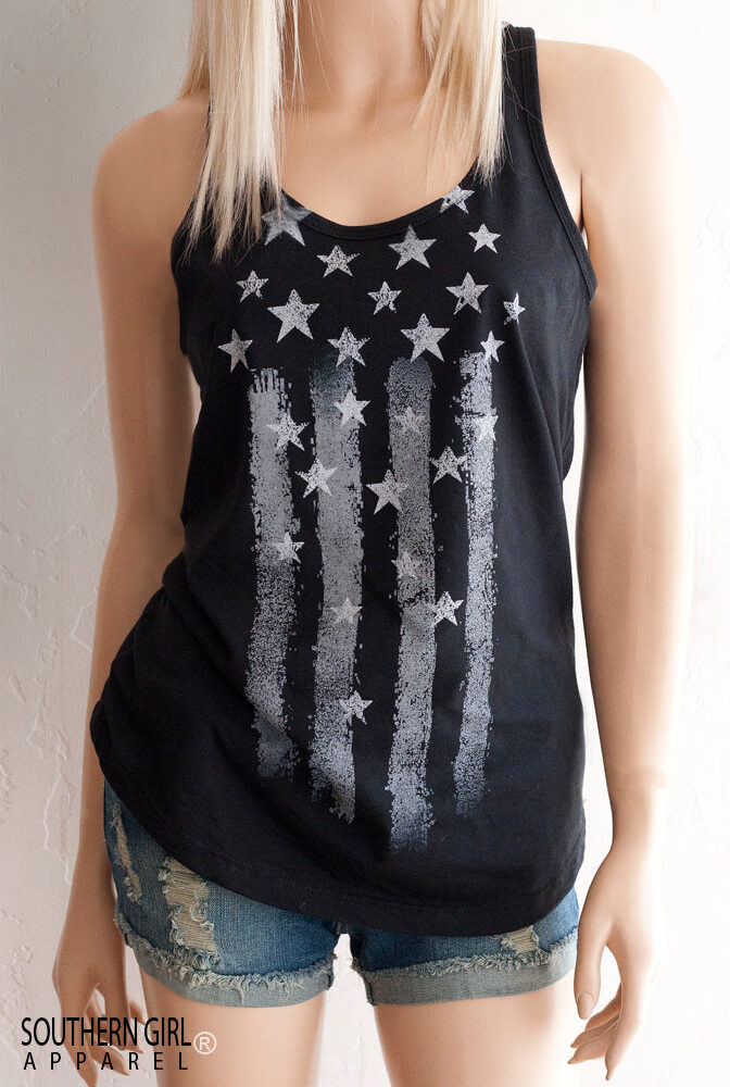 White American Flag on Black Women's Racerback Tank Top - Southern Girl