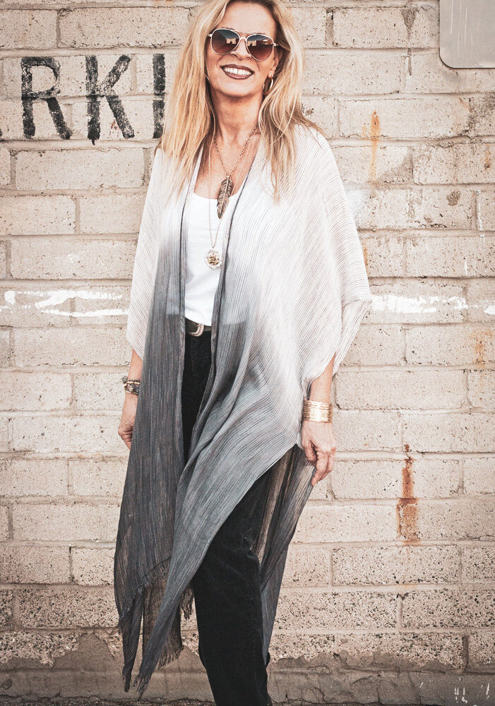 White to Charcoal Ombre Open Front Kimono - Southern Girl 