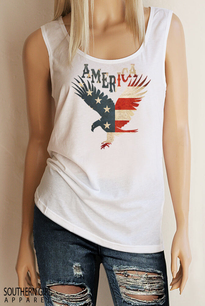 American Flag Eagle Scoop Neck, Full Back Tank Top Tank Top - SouthernGirlApparel.com