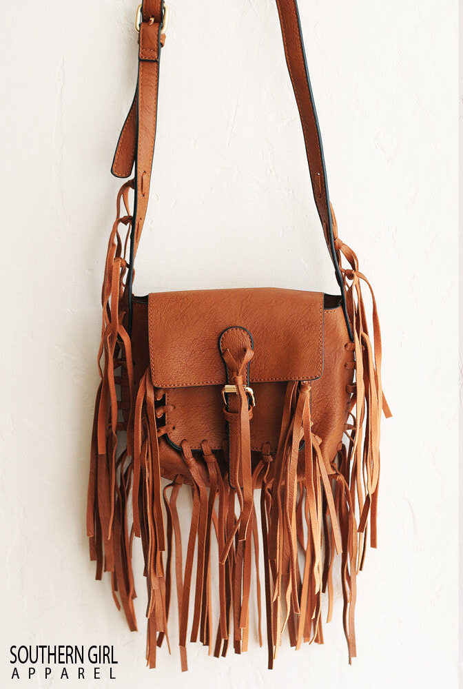 Faux Leather Fringe Crossbody Bag - Southern Girl