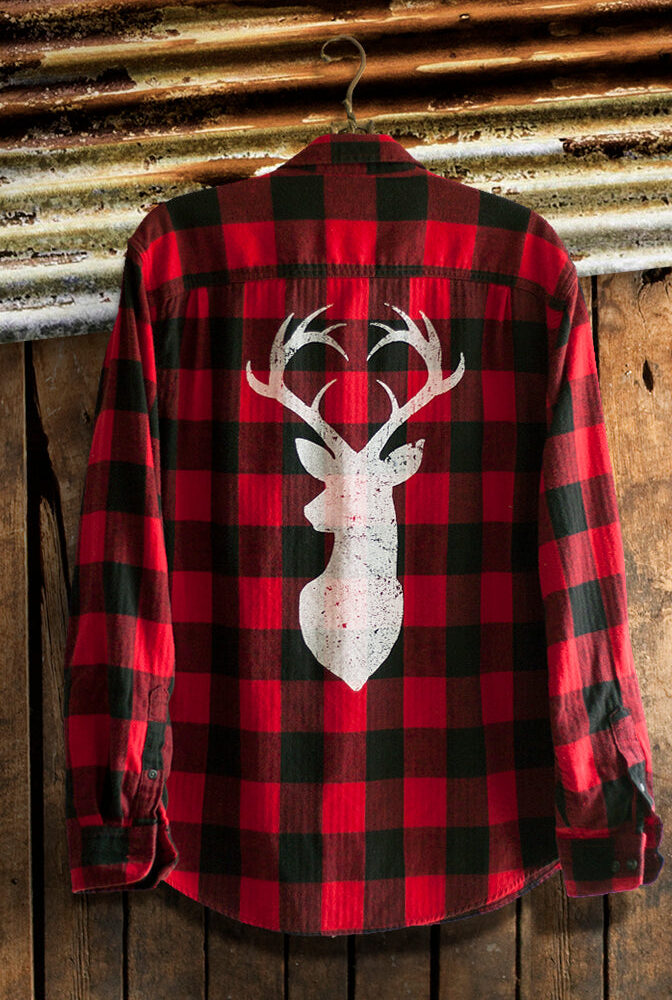 Buffalo Plaid Flannel with White Deer Head - Southern Girl