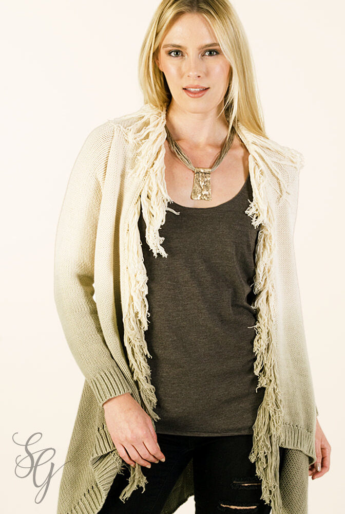 Ombre Fringed Open Front Cardigan Sweater - Southern Girl 