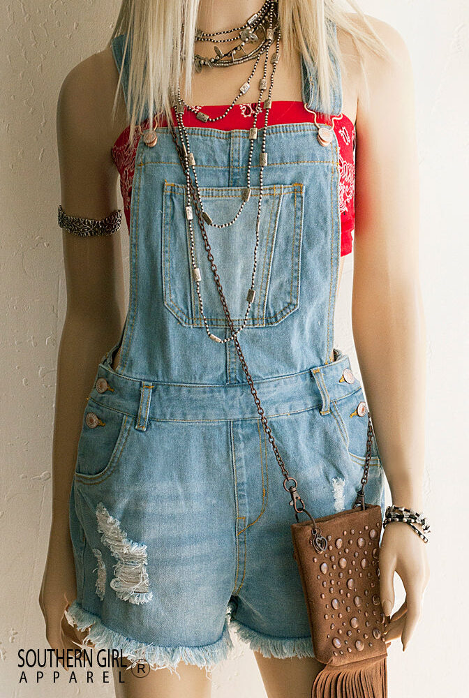 Distressed Denim Bib Overall Cut off Shorts - Southern Girl 