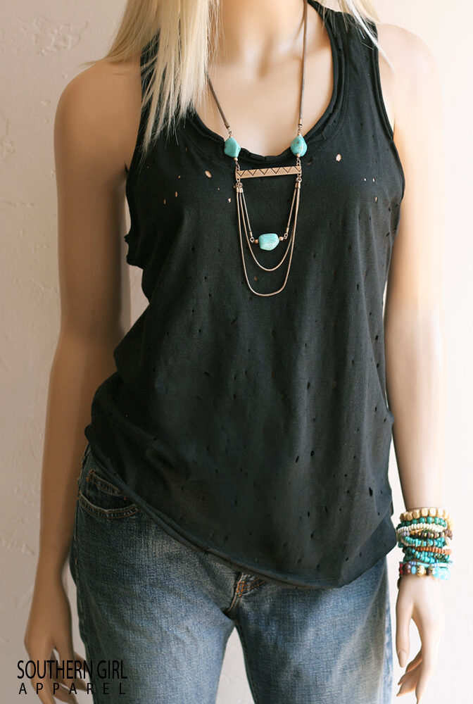 Junior Fashion Distressed Racerback Tank Top - Southern Girl
