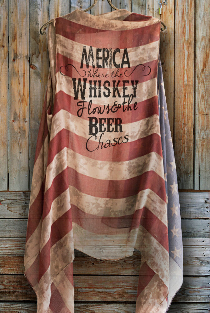 Merica Where the Whiskey Flows and the Beer Chases Vintage American Flag Vest back – Southern Girl Apparel® - southerngirlapparel.com