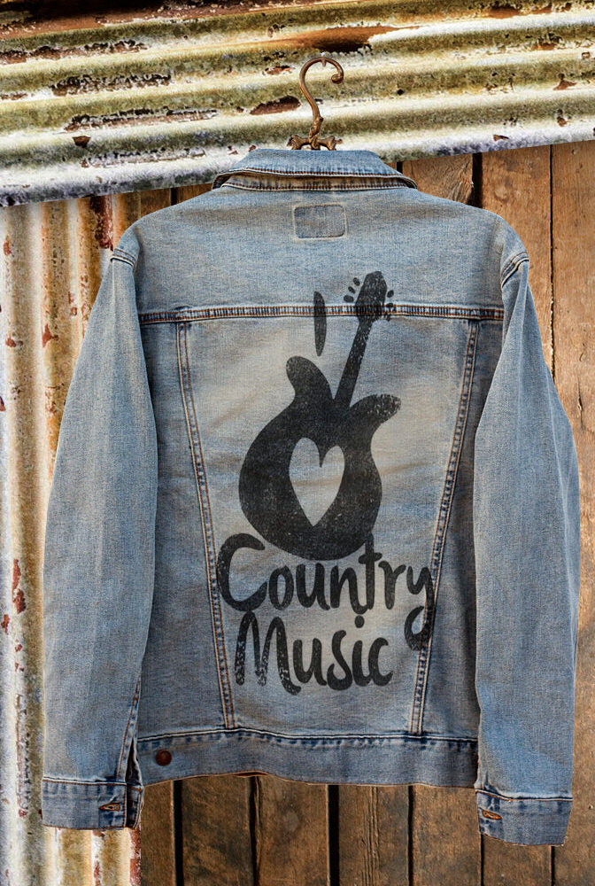 I Love Country Music Denim Jacket back- Unisex Sizing - Southern Girl Apparel® - southerngirlapparel.com