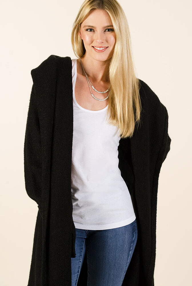 Soft Black long Cardigan Sweater with  Hood - Southern Girl 