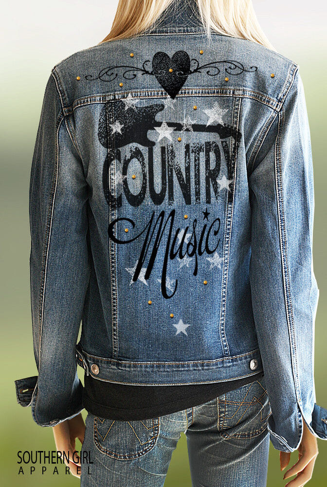 Junior's "I LOVE COUNTRY MUSIC"  Denim Jacket - Southern Girl 