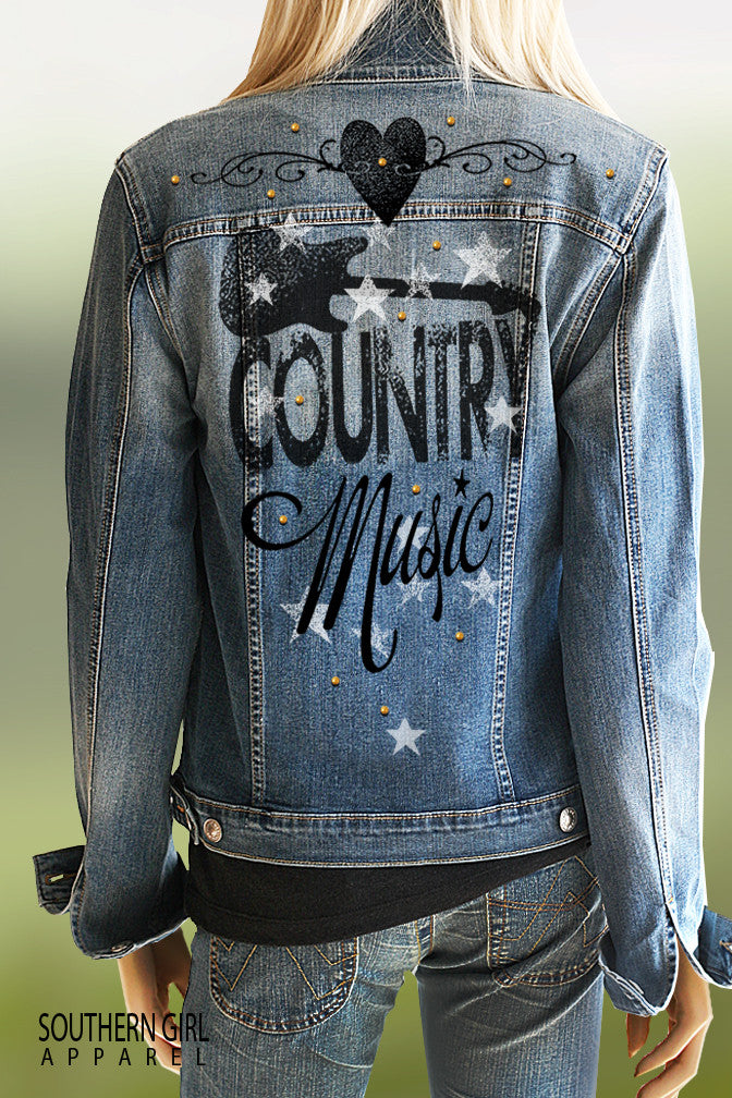 Junior's "I LOVE COUNTRY MUSIC" Denim Jacket - Southern Girl