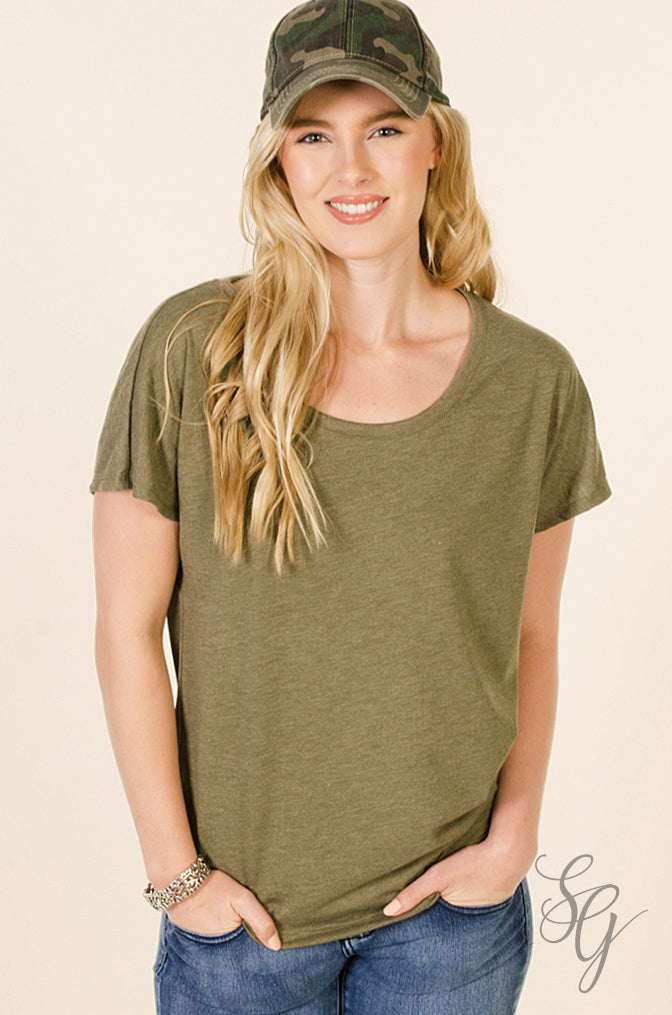 Military Green Dolman Sleeve T Shirt - Southern Girl