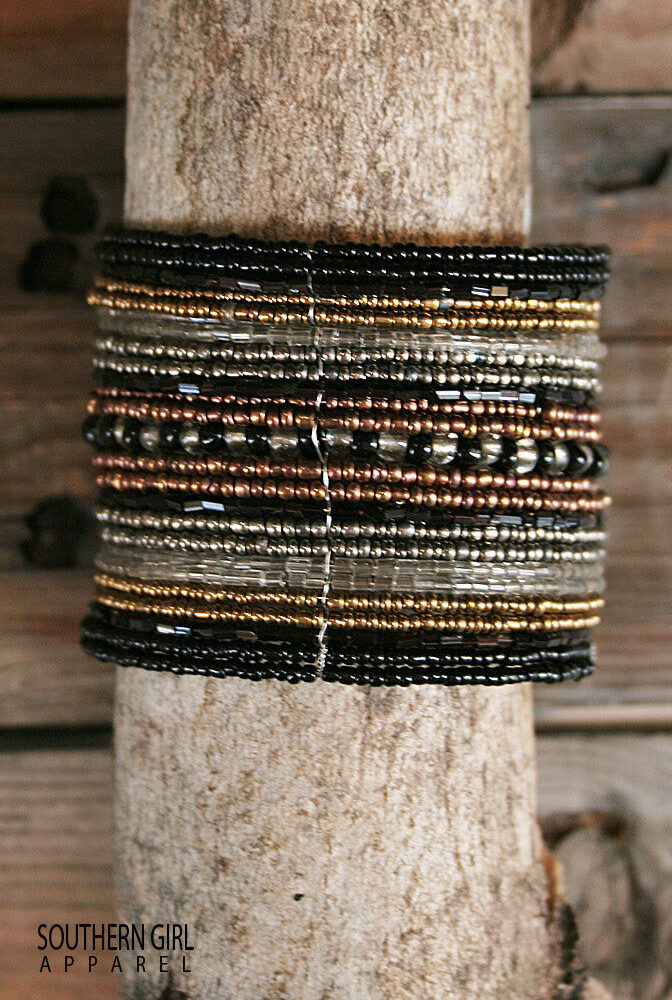 Wide Beaded Wire Multi color Cuff Bracelet - Southern Girl 