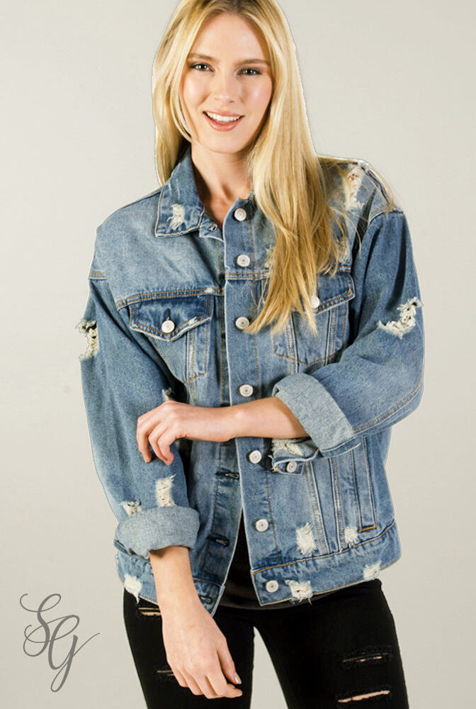 Women's Distressed Shredded Denim Jacket - Southern Girl