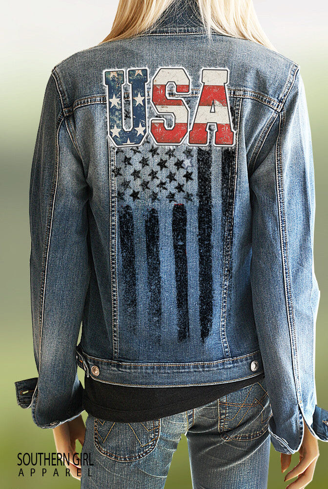 "USA APPLIQUE" Flag Denim Jacket - Southern Girl 