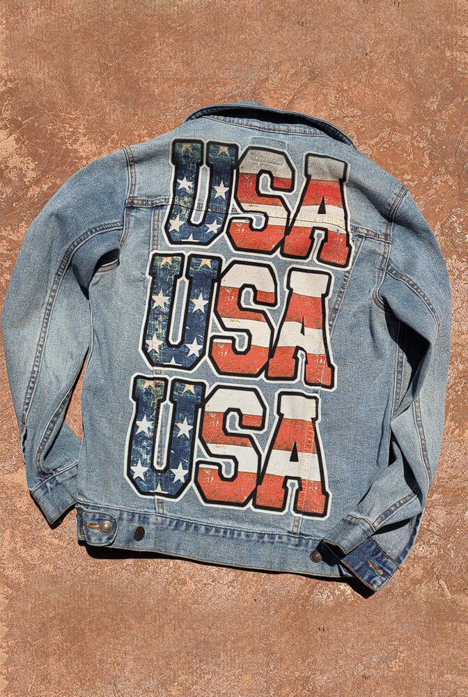 Red White & Blue USA USA USA denim jacket - Southern Girl Apparel - southerngirlapparel.com