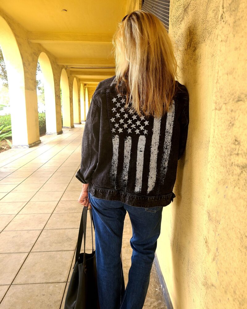 White American Flag Black Denim Jacket - Unisex Sizing