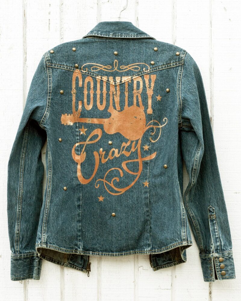 Country Crazy Denim Jacket with Brass Studs - One of a Kind Size Small - Southern Girl 