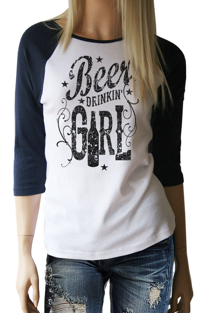 Beer Drinkin Girl Tri-blend 3/4 sleeve Baseball Shirt. Baseball Tee. Drinking Shirts. Beer Shirt. Beer.Country Shirts. Country Girl Shirt. - Southern Girl
