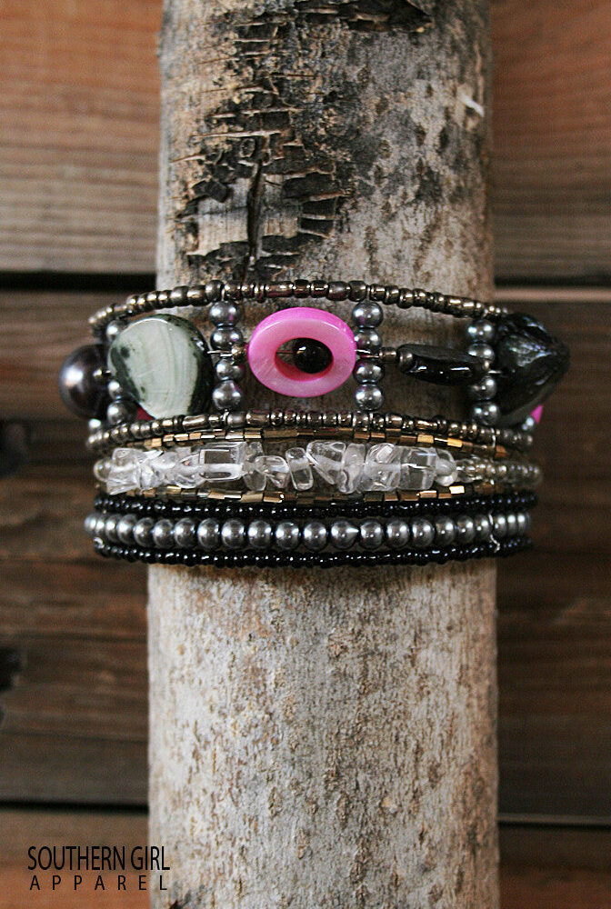 Multi Colored Beaded Wire Multi Layer Bracelet
